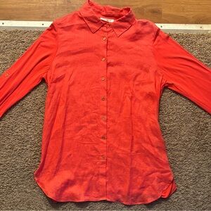 Calvin Klein Woman’s Md Coral Button-Down Shirt Gold Buttons Like New Condition